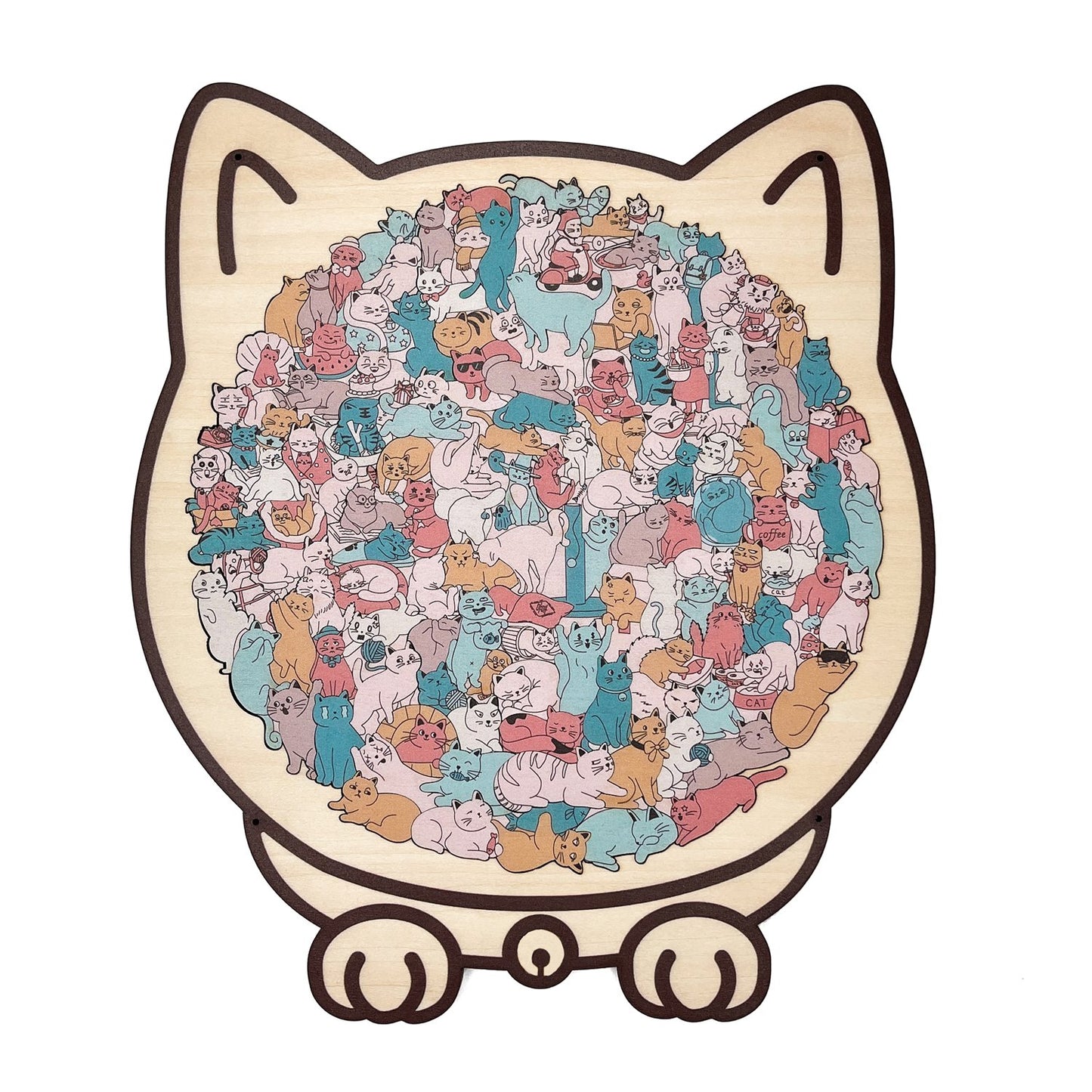 135-Piece Colored Cat Shaped Wooden Jigsaw Puzzle