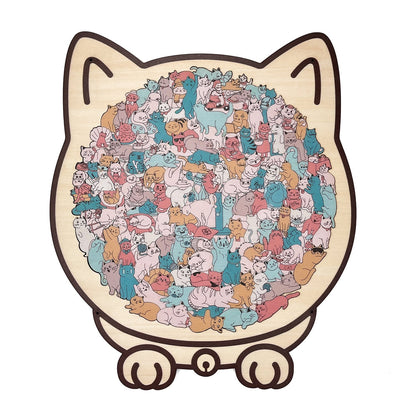 135-Piece Colored Cat Shaped Wooden Jigsaw Puzzle