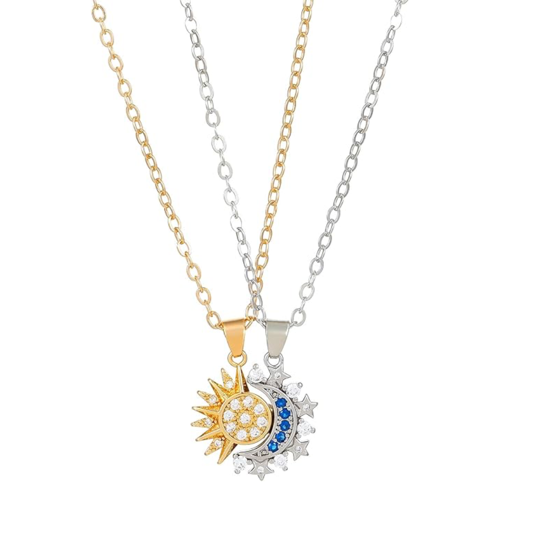 2Pcs Sun and Moon Necklace Set