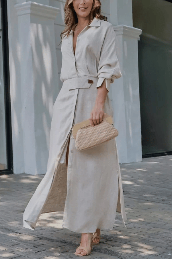 Cotton And Linen Solid Color Maxi Dress