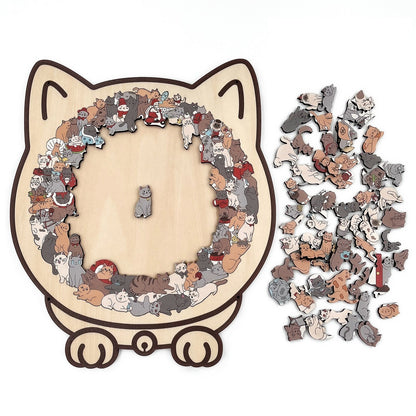 135-Piece Colored Cat Shaped Wooden Jigsaw Puzzle