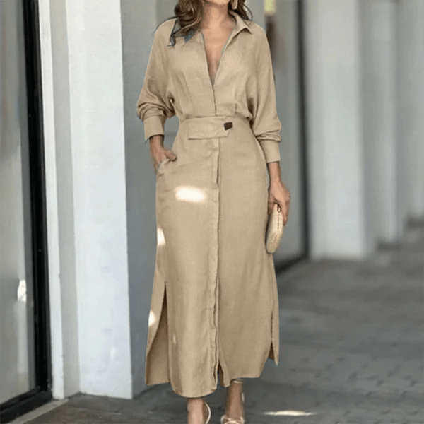 Cotton And Linen Solid Color Maxi Dress