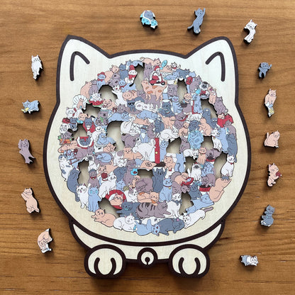 135-Piece Colored Cat Shaped Wooden Jigsaw Puzzle