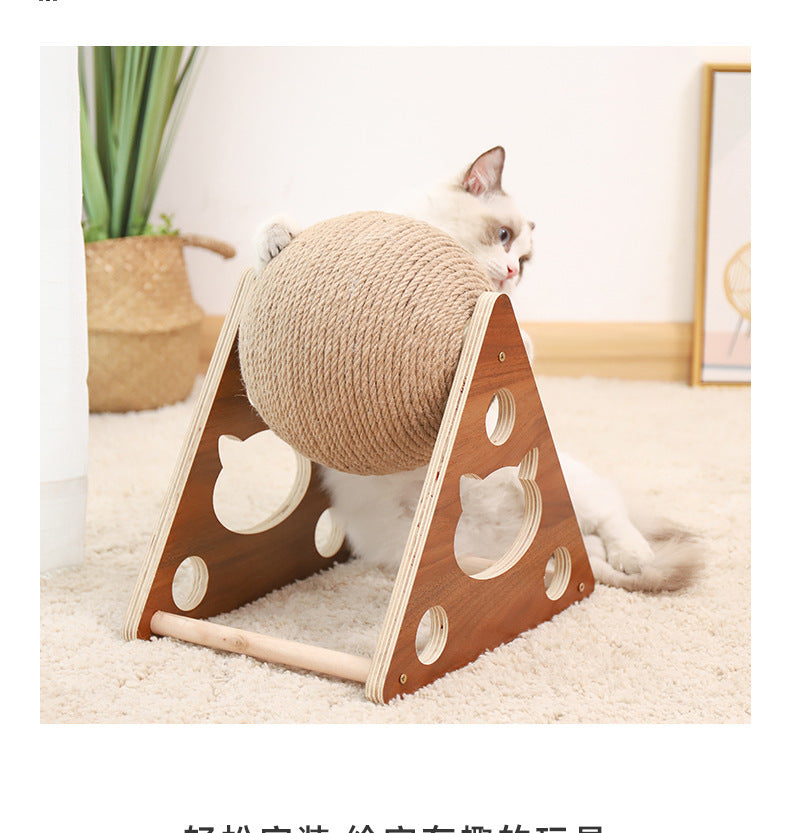 Cat scratching board with rope ball