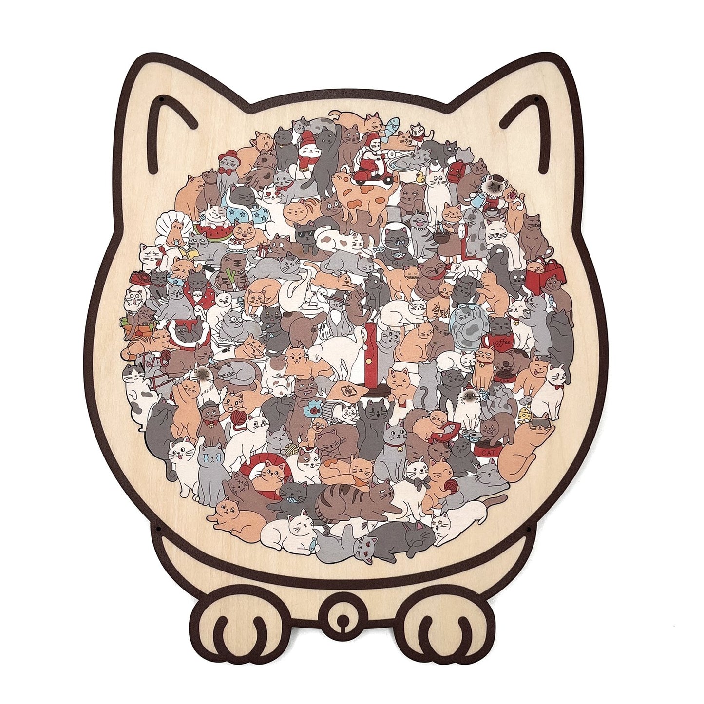 135-Piece Colored Cat Shaped Wooden Jigsaw Puzzle