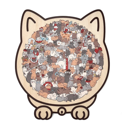 135-Piece Colored Cat Shaped Wooden Jigsaw Puzzle