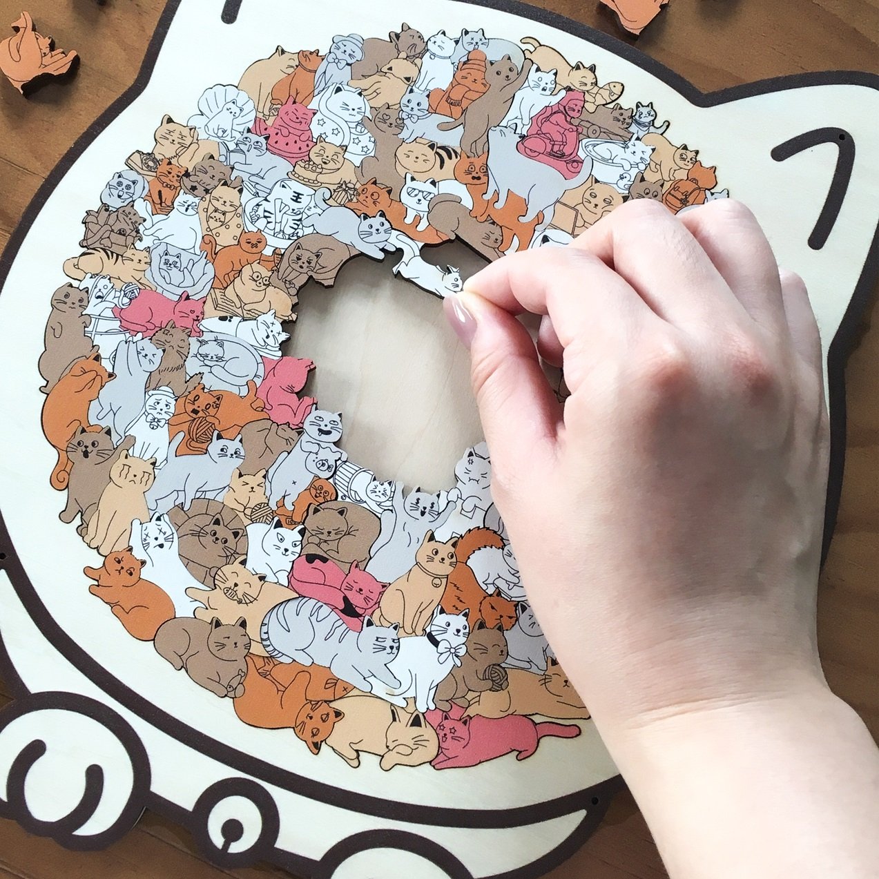 135-Piece Colored Cat Shaped Wooden Jigsaw Puzzle