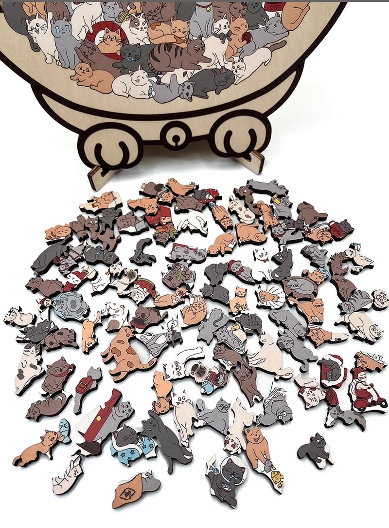 135-Piece Colored Cat Shaped Wooden Jigsaw Puzzle