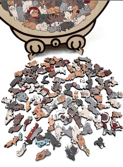 135-Piece Colored Cat Shaped Wooden Jigsaw Puzzle