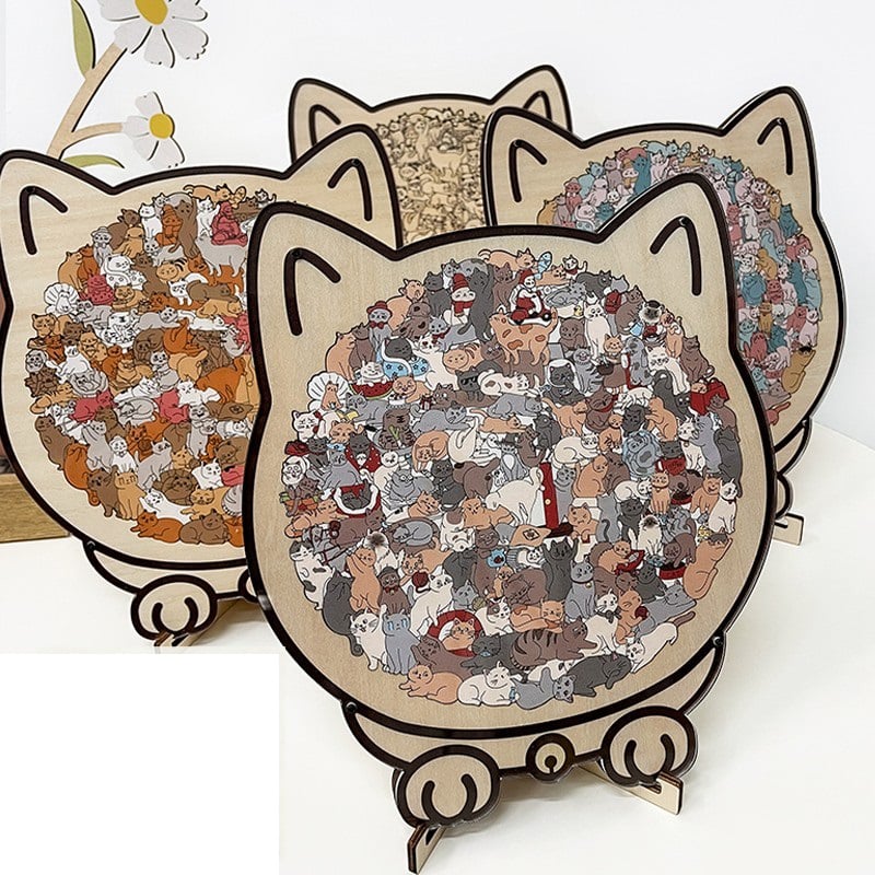 135-Piece Colored Cat Shaped Wooden Jigsaw Puzzle