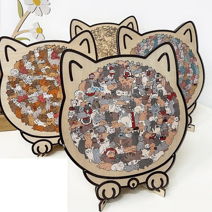 135-Piece Colored Cat Shaped Wooden Jigsaw Puzzle