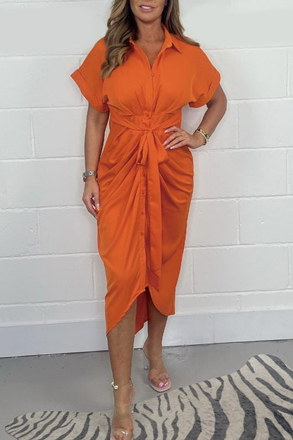 Women's Satin Button Shirt Dress