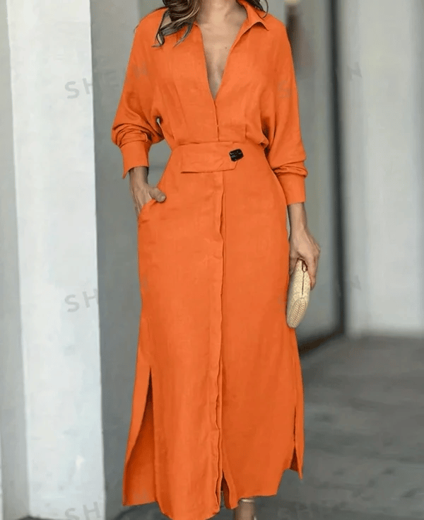 Cotton And Linen Solid Color Maxi Dress