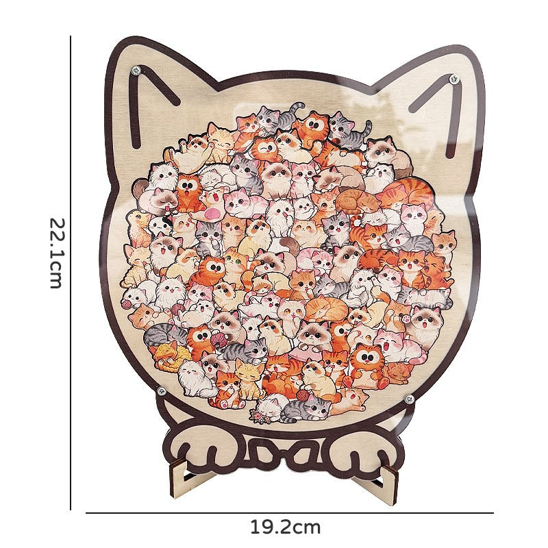 135-Piece Colored Cat Shaped Wooden Jigsaw Puzzle