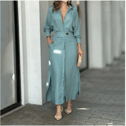 Cotton And Linen Solid Color Maxi Dress