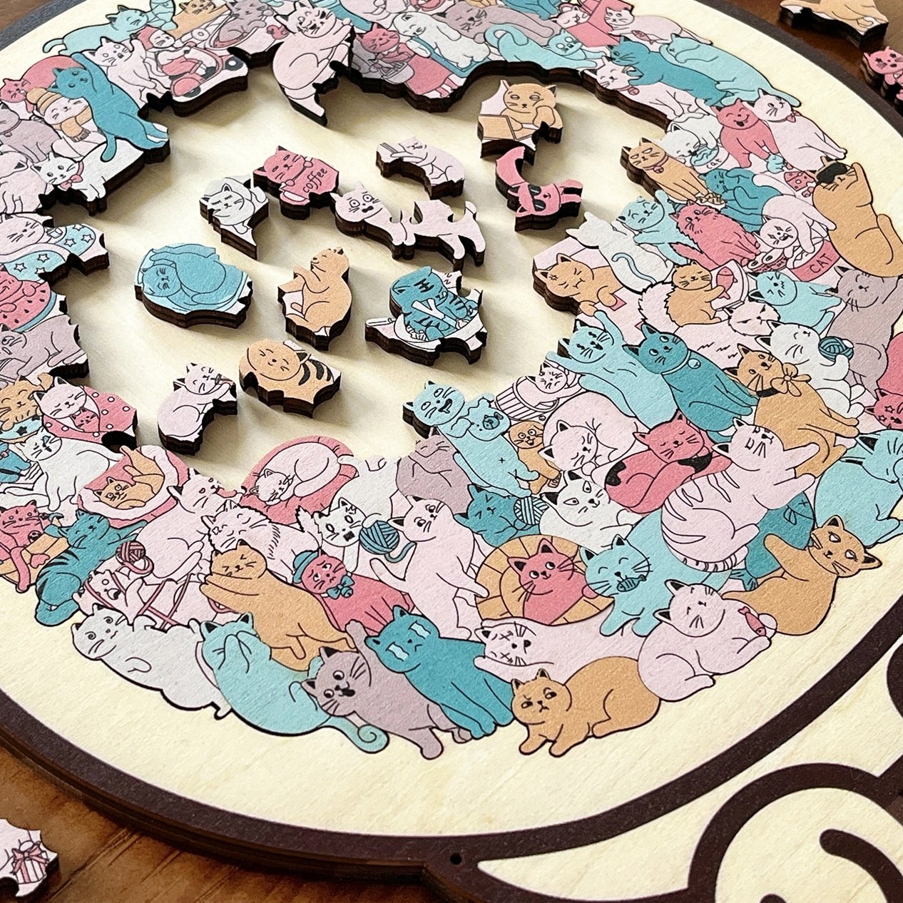 135-Piece Colored Cat Shaped Wooden Jigsaw Puzzle