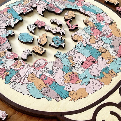 135-Piece Colored Cat Shaped Wooden Jigsaw Puzzle