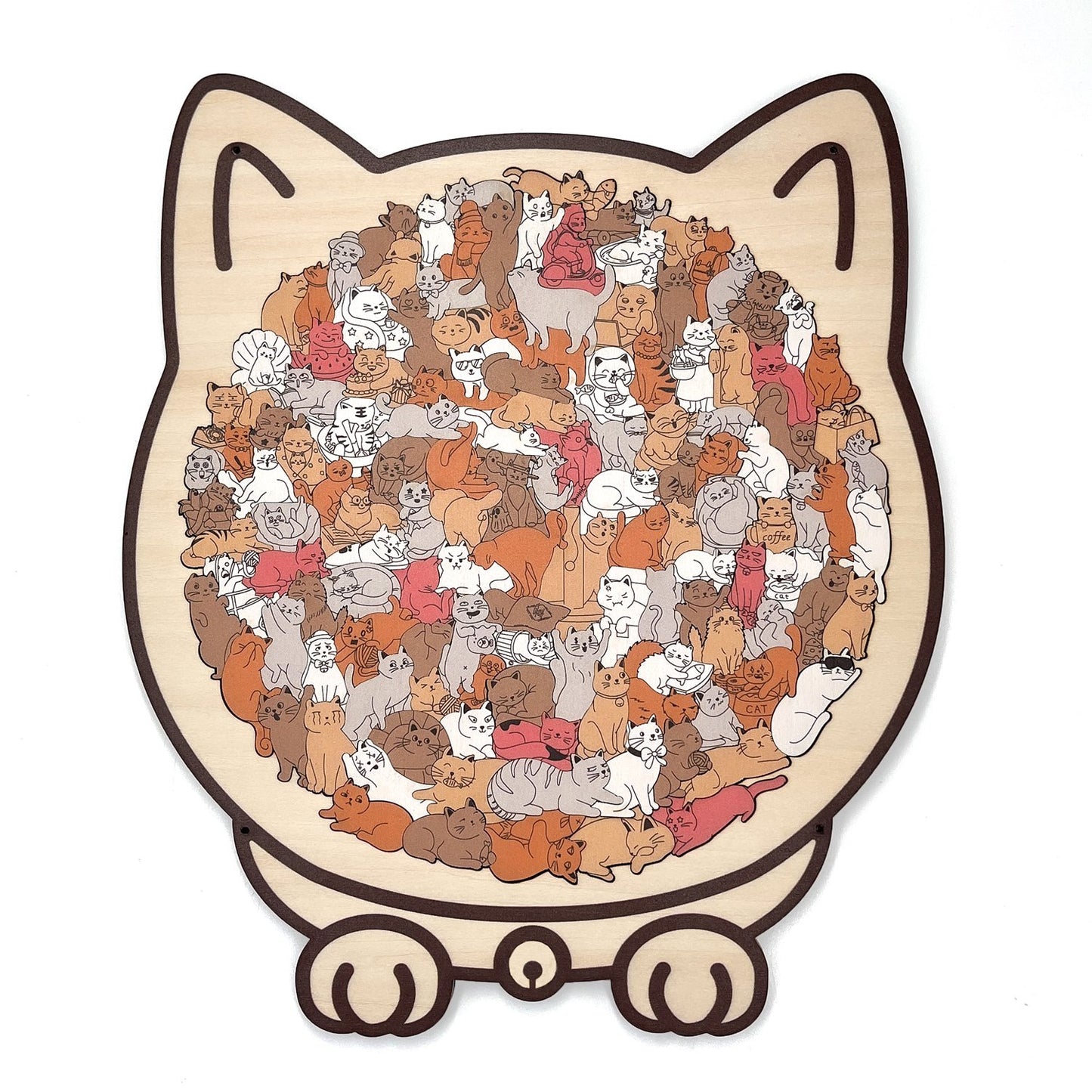 135-Piece Colored Cat Shaped Wooden Jigsaw Puzzle