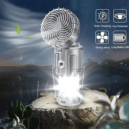 Solar Camping Light with Fan Portable and Stretchable Electric Fan Emergency Light Outdoor Lighting Mobile Phone Rechargeable LED Tent Light