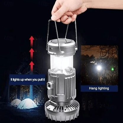 Solar Camping Light with Fan Portable and Stretchable Electric Fan Emergency Light Outdoor Lighting Mobile Phone Rechargeable LED Tent Light