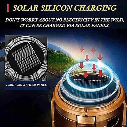 Solar Camping Light with Fan Portable and Stretchable Electric Fan Emergency Light Outdoor Lighting Mobile Phone Rechargeable LED Tent Light